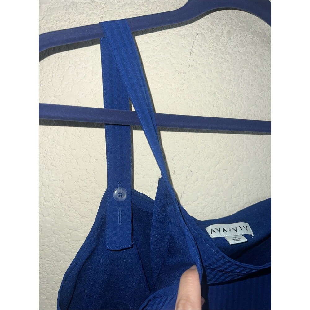 Ava & Viv long Dress Swing Check Blue Tiered Full Peasant Chore western 1x - Picture 7 of 8